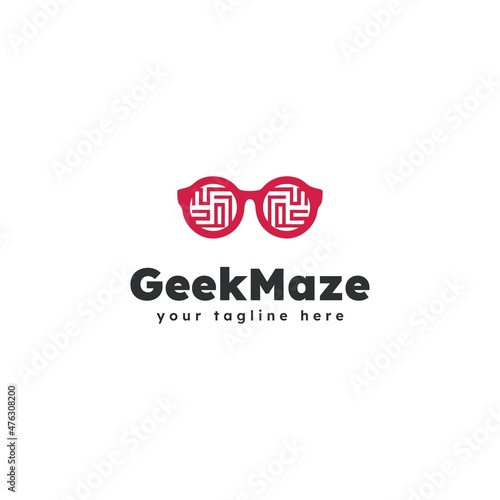 Geek Maze Round Glasses Vector Concept Symbol Icon or Logo Template Design