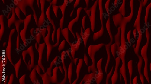 Dark red abstraction with smooth  convex  vertical shapes and shadows. Liquid texture. Beautiful dark red background. 3D image.