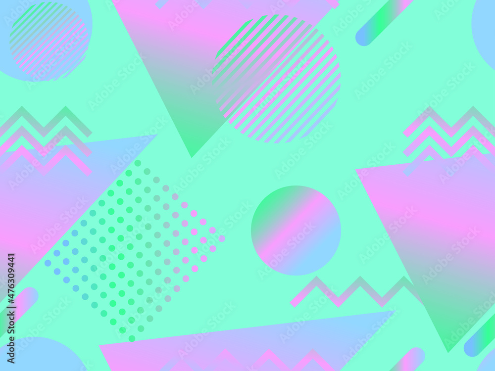Seamless pattern with gradient geometric shapes in the style of the 80s. Design for wrapping paper, banners and product promotions. Vector illustration Seamless pattern with gradient geometric shapes in the style of the 80s. Design for wrapping paper, banners and product promotions. Vector illustration