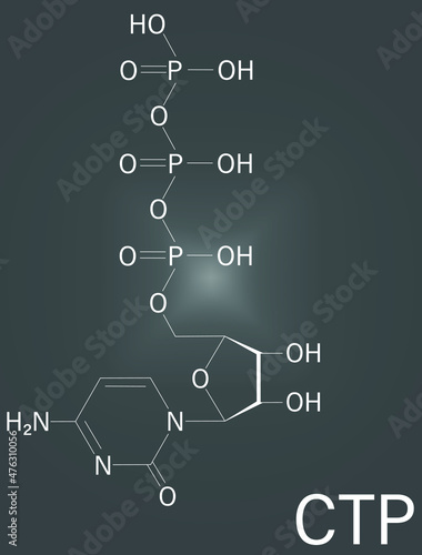 Cytidine triphosphate or CTP RNA building block molecule. Also functions as cofactor to some enzymes. Skeletal formula.
