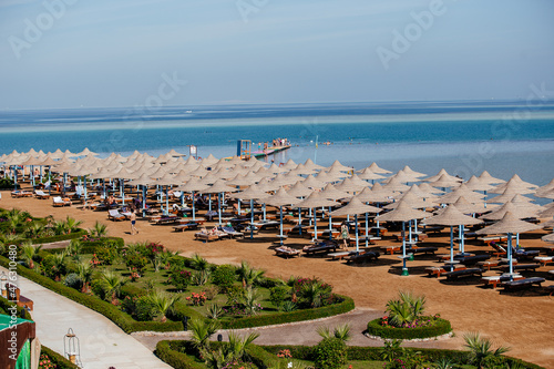 beach with umbrellas, red sea