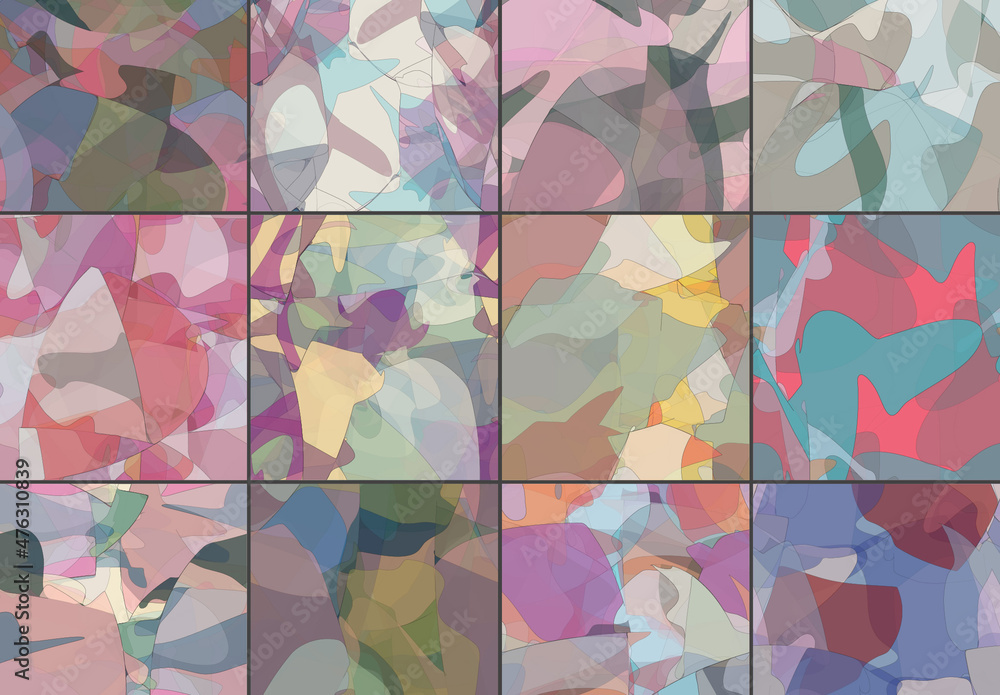 Seamless Pattern Set with Transparent Random Overlapping Wavy Shapes ...