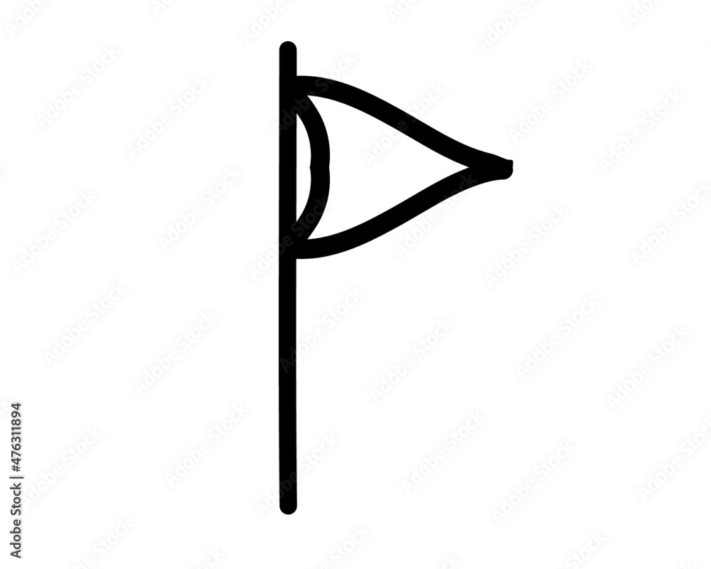 Triangle flag on a stick, freehand drawing, with black outline, on a white background, for decoration and printing Triangle flag on a stick, freehand drawing, with black outline, on a white background, for decoration and printing