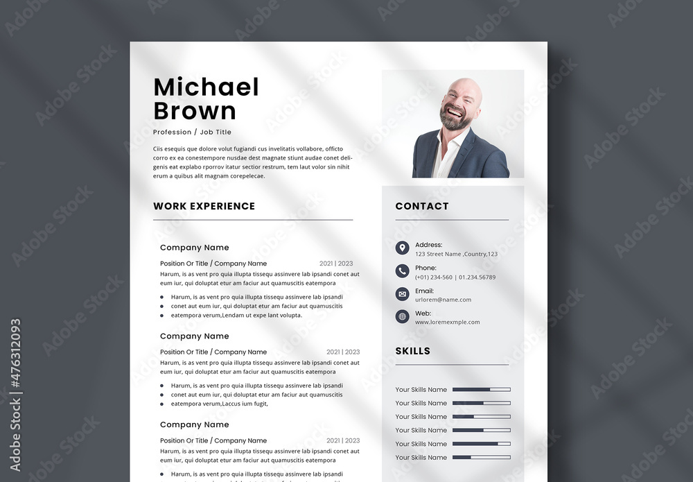 Clean Resume Layout Stock Template | Adobe Stock