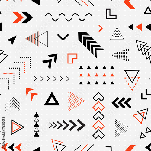 Abstract geometric seamless pattern. Design arrow for youth prints. Repeated geometry background. Repeating element shapes. Modern stylish texture. Vector illustration
