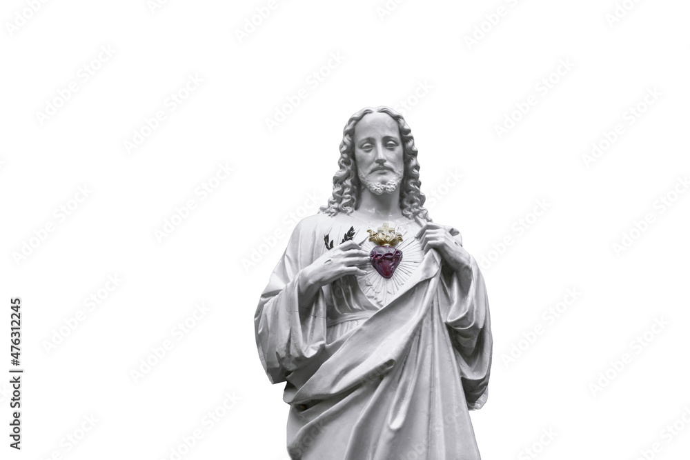 Statue of Jesus with a red heart