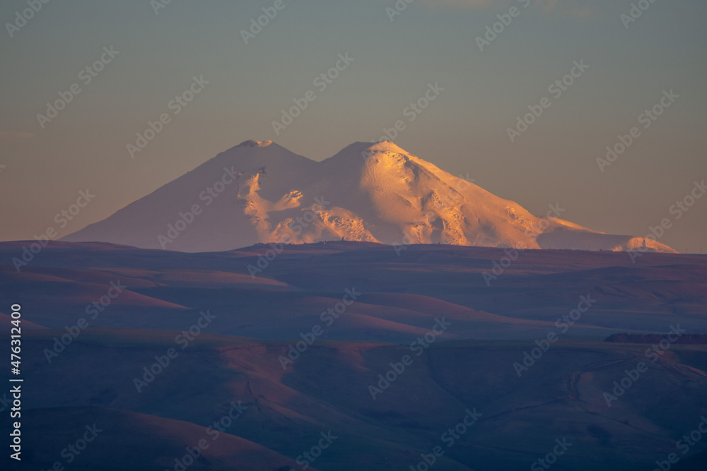 view of Mount Elbrus on a spring evening