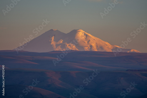 view of Mount Elbrus on a spring evening