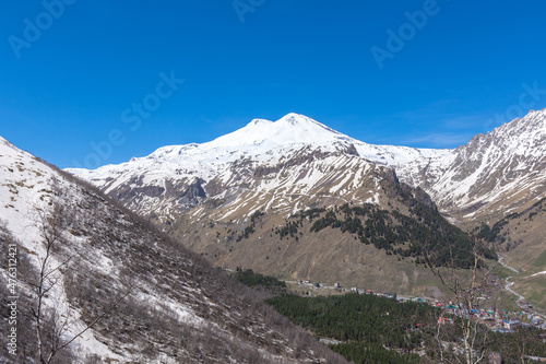 view of the snowy summit of Elbrus