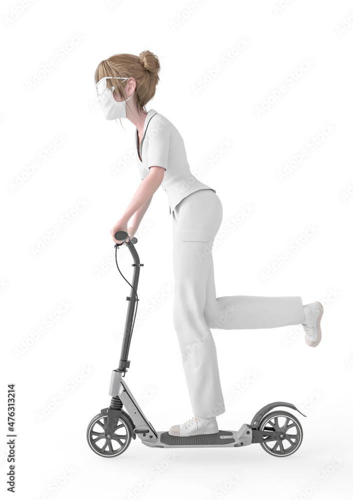 nurse girl is riding a electric scooter side view ilustración de Stock |  Adobe Stock