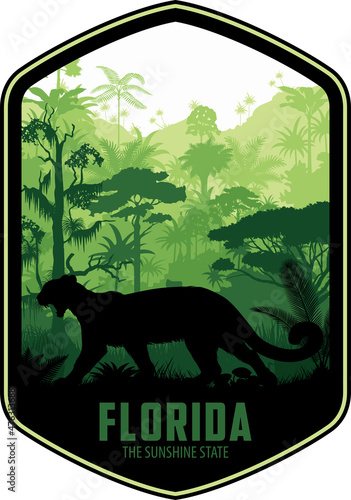 florida vector label with palms and puma