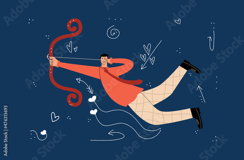 Romantic man with bow and arrow. Cupid for Valentine's Day. Vector illustration in flat style