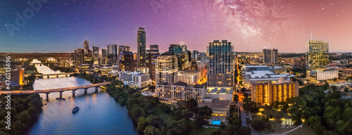 Austin Texas skyline with milky way and stars