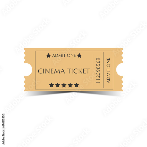 admit one ticket.vector illustration in the flat style.Retro movie cinema ticket banners with vintage camera popcorn isolated vector illustration.