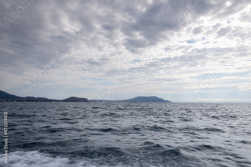 Crimean Black Sea coast, landscape sea, mountains and sky, the concept of travel and tourism on the Crimean peninsula