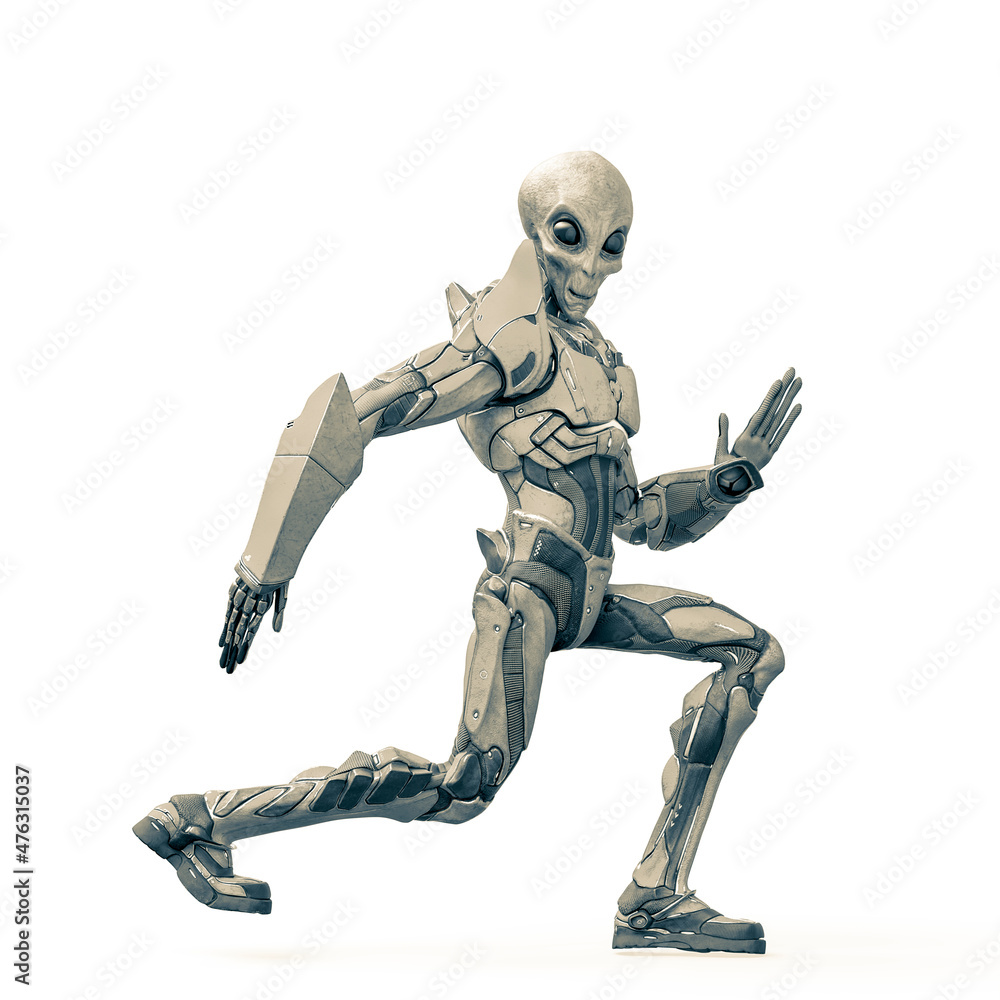 mega alien is doing a robot dance