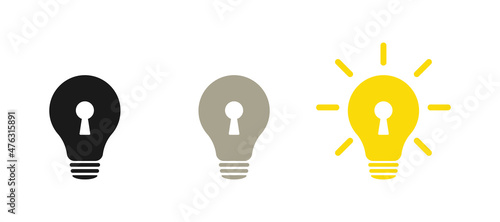 Patented solution. Light bulb and keyhole. Illustration. Isolated on a white background