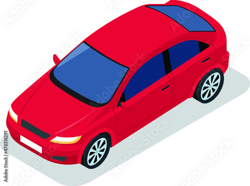 Red Electric Vehicle Car Isolated On White Vector Illustration