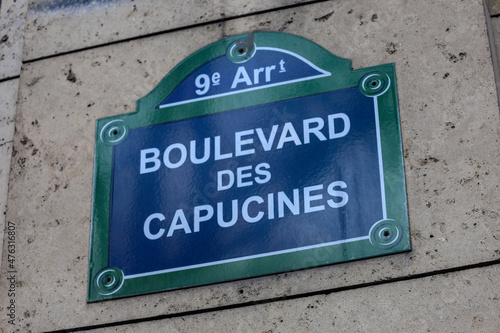 Photo famous paris street sign boulevard des capucines paris 9th
