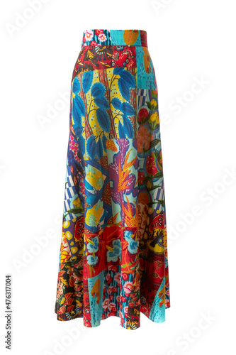 Long merino wool paisley knit multi floral maxi elastic waist skirt. Made in Italy.