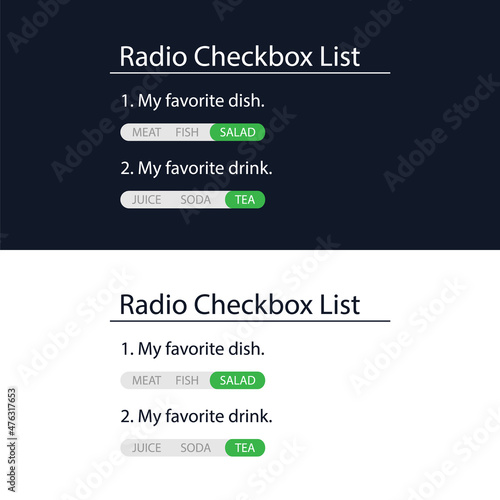 User survey form. Radio sheet is an HTML element of the website template. User interface for the website and application. Vector illustration.