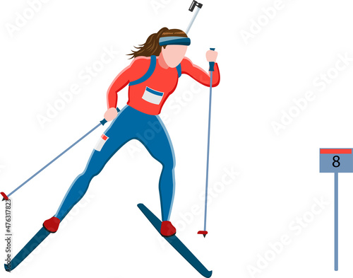 Women biathlon athlete skiing, vector illustration