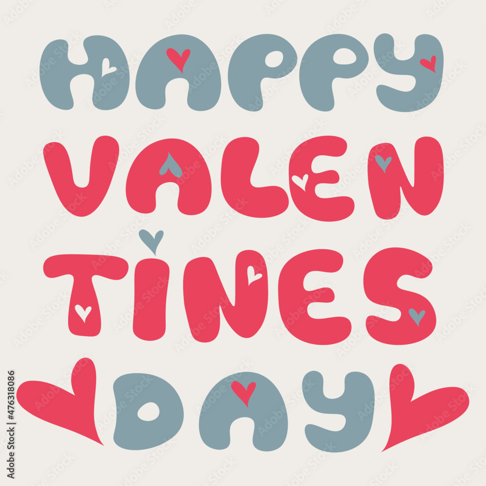 Colorful st valentine's vector card in vintage colors pink and mint.Cartoon style