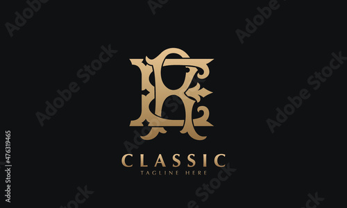 Alphabet RE or ER illustration monogram vector logo template in silver color and black background