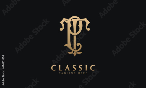 Alphabet TP or PT illustration monogram vector logo template in silver color and black background