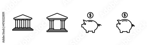 Bank icons set. Bank sign and symbol, museum, university
