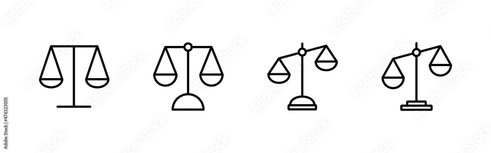 Scales icons set. Law scale icon. Justice sign and symbol Scales icons set. Law scale icon. Justice sign and symbol