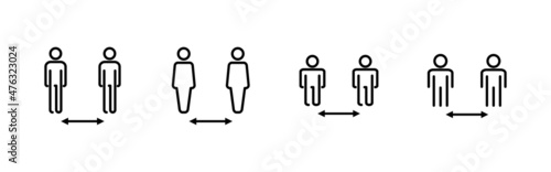 Social distance icons set. social distancing sign and symbol. self quarantine sign