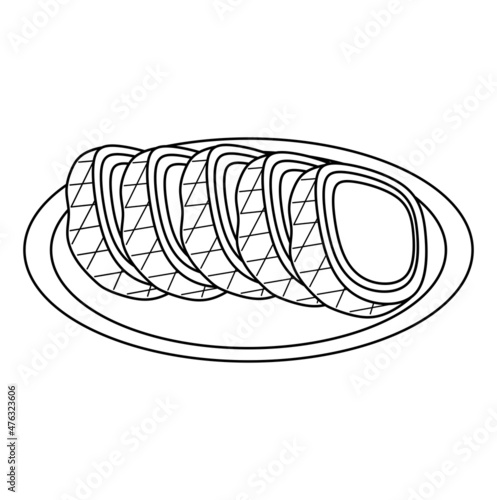Black and white vector illustration of sliced ​​steak for coloring book and doodles