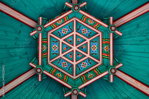 Luo Shan Pavilion ceiling in Naksan Park, Seoul, South Korea.