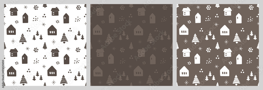 Christmas seamless pattern with isolated sketches of christmas trees, house, snowflakes. Cute vector illustration for paper, textile, fabric, prints, wrapping, greeting cards, banners Christmas seamless pattern with isolated sketches of christmas trees, house, snowflakes. Cute vector illustration for paper, textile, fabric, prints, wrapping, greeting cards, banners