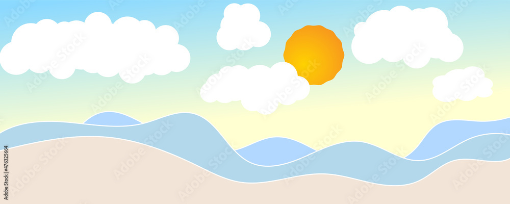 beach landscape with cloud and sun
