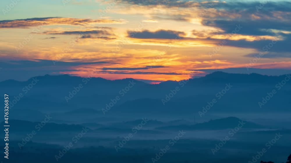 Timelapse sunrise with fog above mountain peak Beautiful light sunrise or sunset nature Landscape Amazing video cinematic nature view in Thailand on December 15-2021 Timelapse sunrise with fog above mountain peak Beautiful light sunrise or sunset nature Landscape Amazing video cinematic nature view in Thailand on December 15-2021