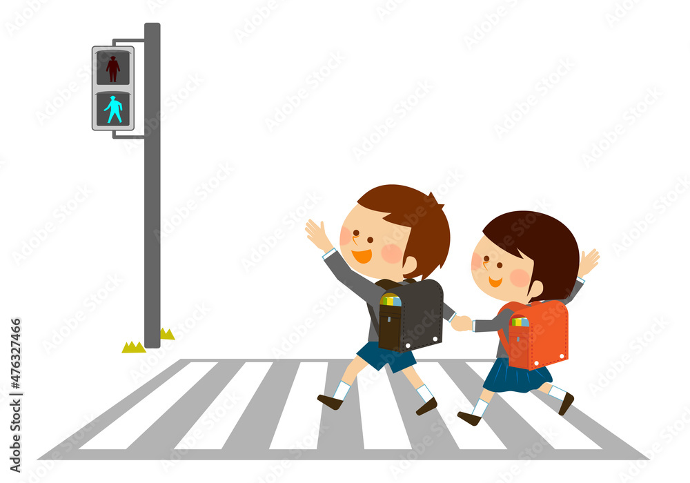 交通安全 横断歩道をわたるランドセルを背負った子供 Stock Vector Adobe Stock