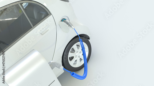 White Electric car charging close up