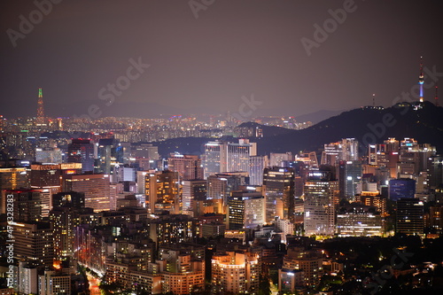                                  Inwang mountain  Night view of Seoul  Republic of Korea