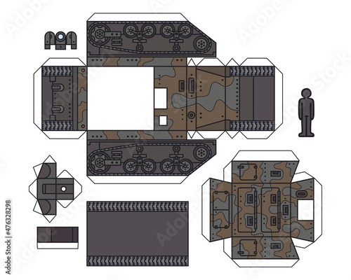 The paper model of a vintage camouflaged self propelled gun