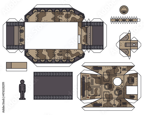 The paper model of a vintage camouflaged self propelled gun