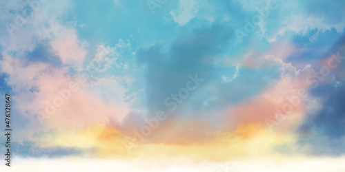 Foto 朝焼けの空の風景イラスト	水彩風テクスチャ素材