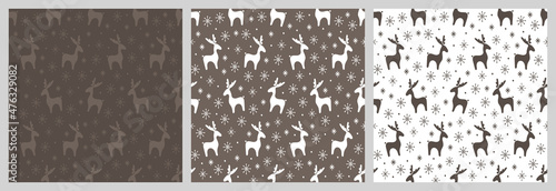 Christmas seamless pattern with isolated sketches of deer, snowflakes. Cute vector illustration for paper, textile, fabric, prints, wrapping, greeting cards, banners