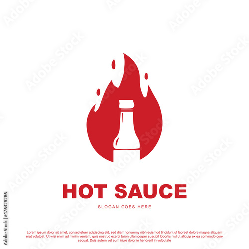 Creative hot sauce logo design. bottle sauce with fire vector illustration