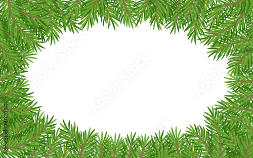 Christmas green coniferous fir tree pine realistic dark and light background with white space with different branches. Place for website header, headline, congratulatory words. Vector illustration