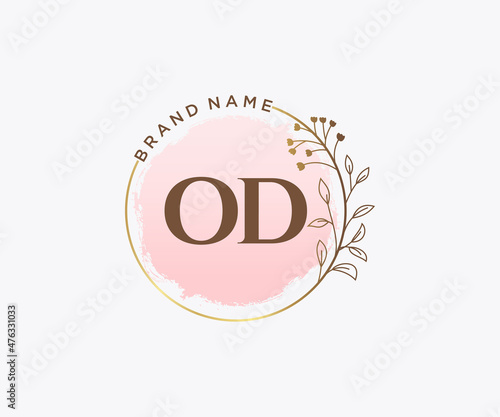 Initial OD feminine logo. Usable for Nature, Salon, Spa, Cosmetic and Beauty Logos. Flat Vector Logo Design Template Element.
