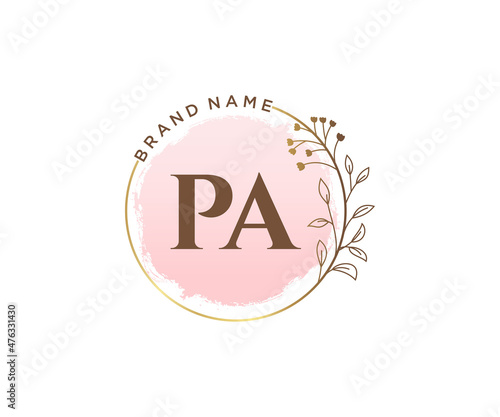 Initial PA feminine logo. Usable for Nature, Salon, Spa, Cosmetic and Beauty Logos. Flat Vector Logo Design Template Element.