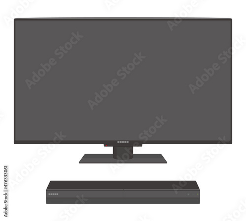 Vector illustration of TV with blu-ray and dvd player isolated on background.	