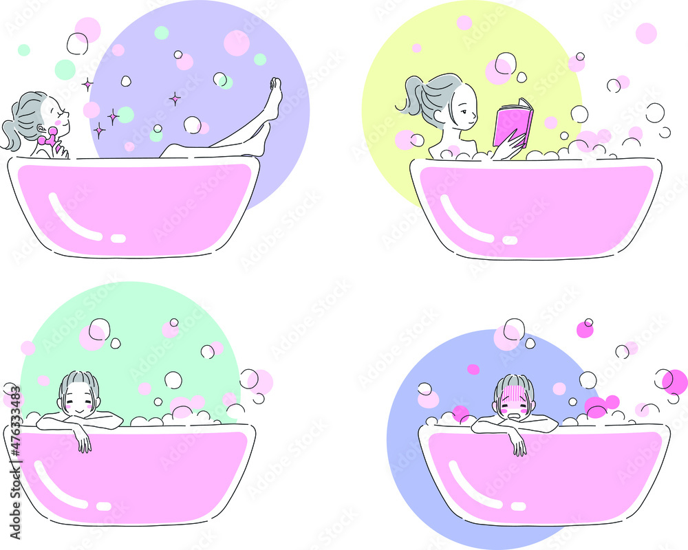 お風呂に入る女性のイラスト素材 お風呂に入る女性のイラスト素材